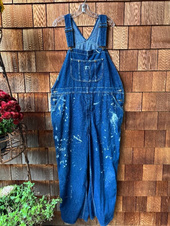 Vintage Sears Roebucks Blue Denim Paint splattered Overalls up to 37 inch waist - Picture 1 of 10